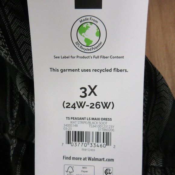 TERRA & SKY Peasant Tiered Long Sleeve Maxi Dress Plus 3X Ikat Stripe Black NWT - Picture 5 of 14